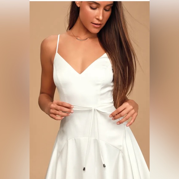 Lulu’s - Song of Celebration White Ruffle V Back, Skater Mini Dress Small - Picture 2 of 14